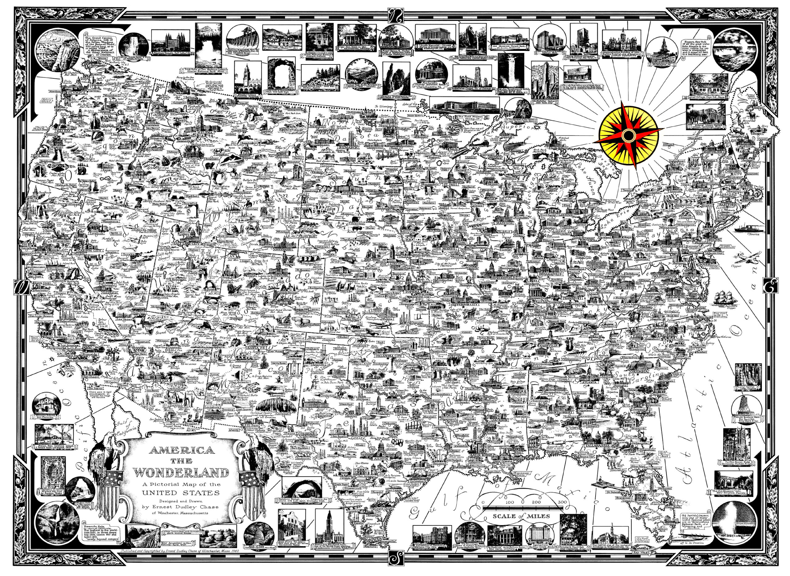 1940 Pictorial Map of the United States | America the Wonderland